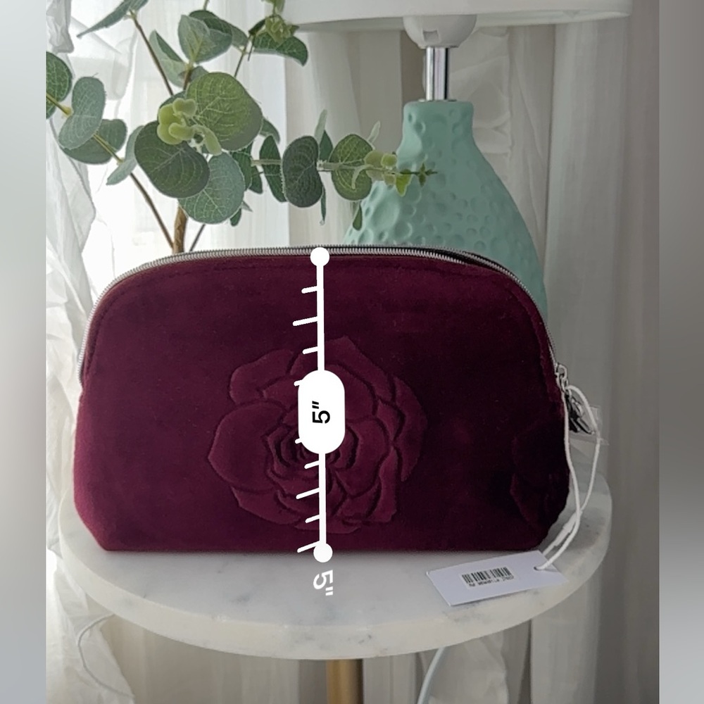 Sisley Burgundy Velvet Floral Clutch | Make Up Bag - Picture 9 of 10